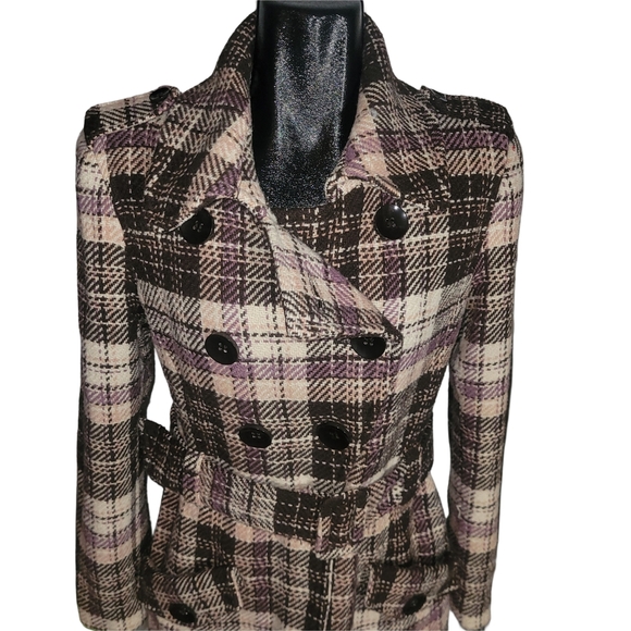 Novita Plaid Double-Breasted Wool Blend Coat M - Picture 2 of 7